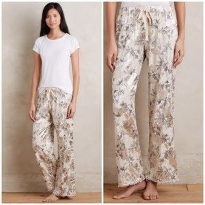 Anthro E By Eloise Floral Ivory Brocade Lounge Wide Leg Pants Women’s Sm NWT